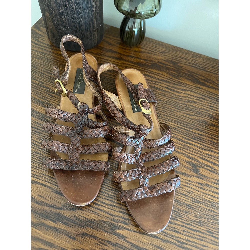 Sesto Meucci Italy Woven Leather Slingback Sandals Sz 10M Boho Braided Strap